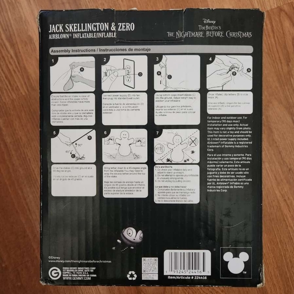 Gemmy- Nightmare Before Christmas 5 ft Inflatable Jack Skellington & Zero Decor - Picture 2 of 3